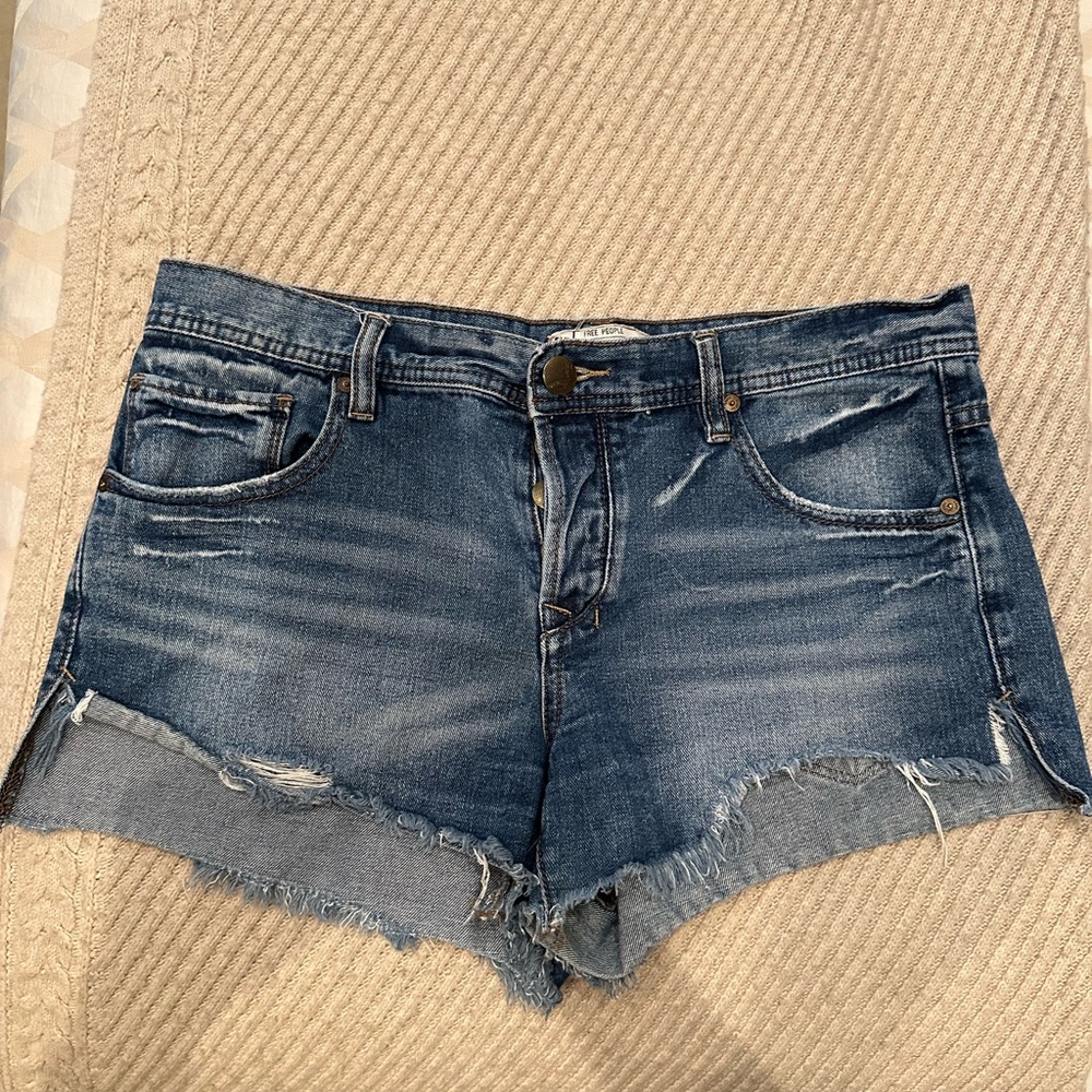 FREE PEOPLE Blue Distressed Jean Shorts
